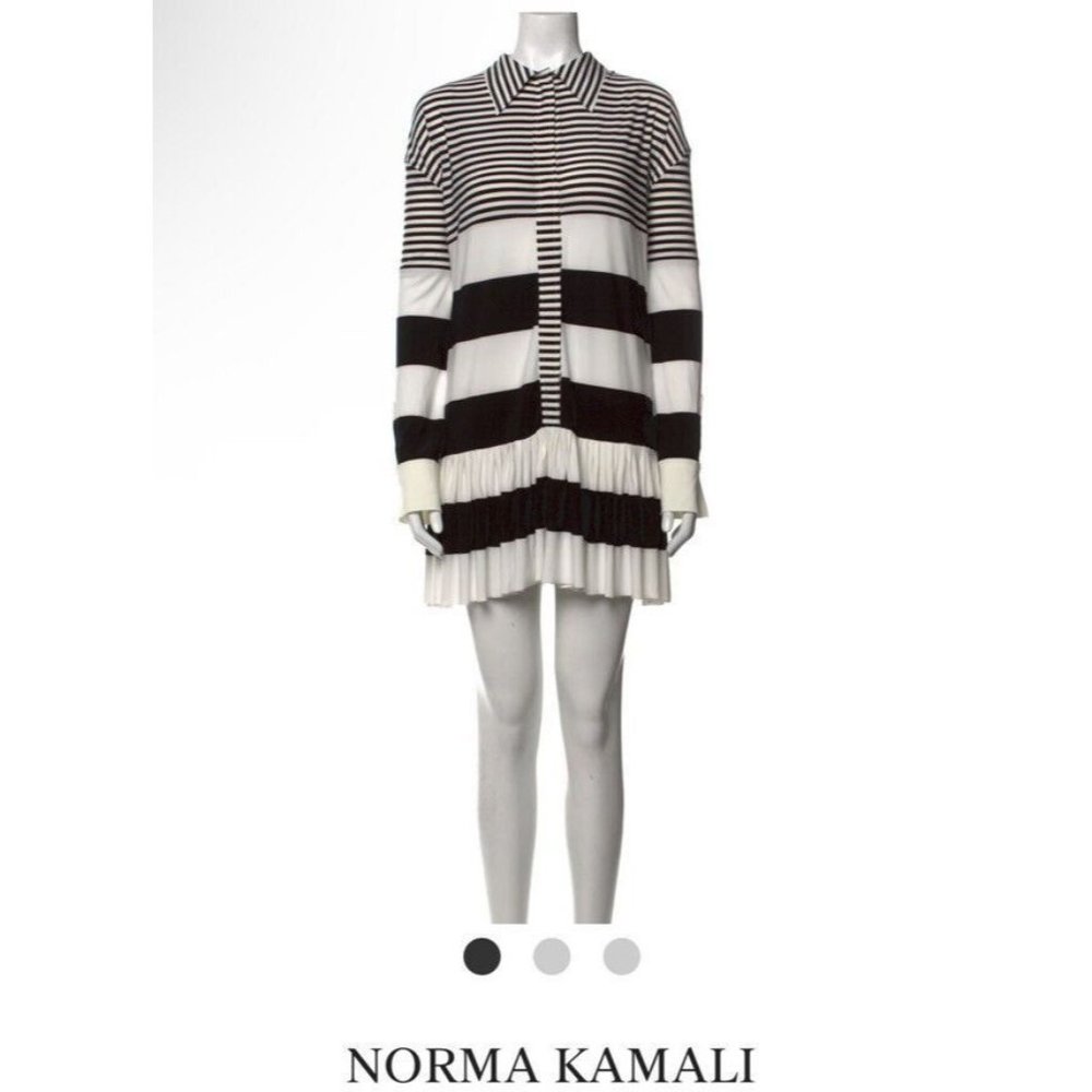 Norma Kamali Spliced Oversized Shirt Dress‎ Striped Ruffle Boho XL EUC SOLD OUT